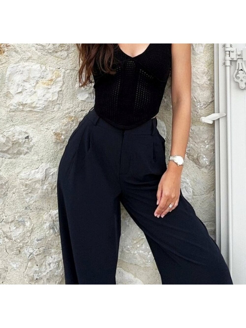 Alo High-Waist Pursuit Trousers Black Wide Leg Hi-Rise Waisted Slacks Pants M - Picture 12 of 17